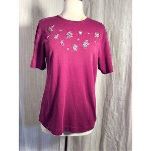 Jantzen Blouse Size M/L Vintage Purple Embroidered Floral Top